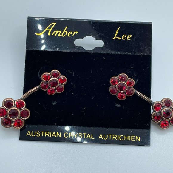 Red Gemstone Flower Earrings for pierced ears - Really cute - Picture 2 of 9